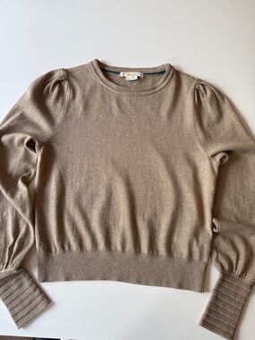 Boden Women's Puff-Sleeve Crewneck Sweater in Taupe